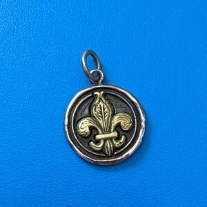 Waxing Poetic Sterling Silver & Gold Fleur-de-Lis Pendant Charm EUC